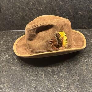 Vintage Leather Suede Fedora Gangster Hat Hipster Western Size 6 7/8 Made In USA